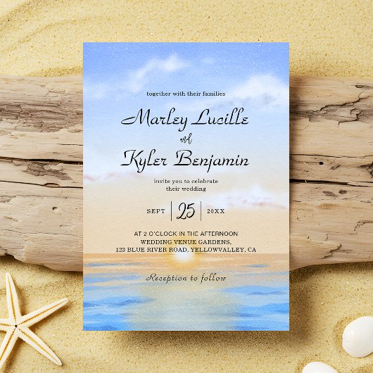 Invitation Mariage d'été Blue Ocean Beach Sunset