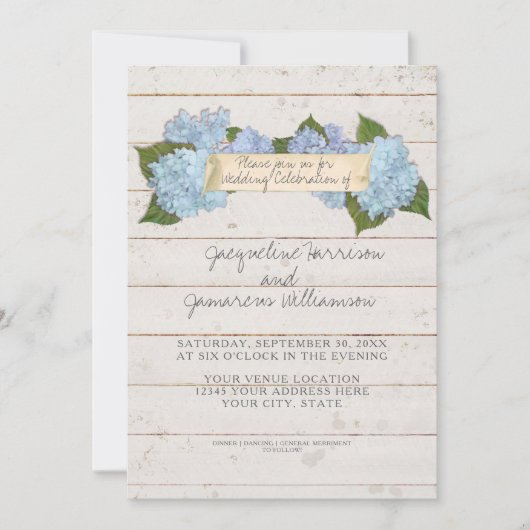Invitation Mariage d'été BOHO Shiplap Bois de bord Hydrangea (Devant)