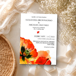 Invitation Mariage d'été botanique à la fleur de pavot rouge