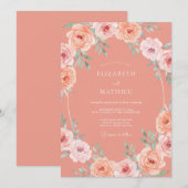 Invitation Mariage d'été botanique aux tons de pêche (Devant / Derrière)