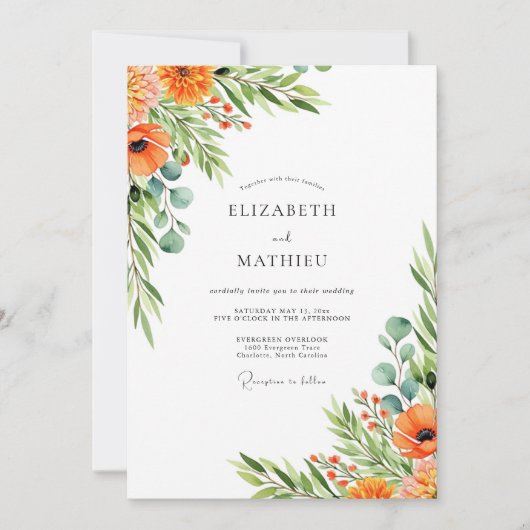 Invitation Mariage d'été charmant orange (Devant)