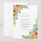 Invitation Mariage d'été charmant orange (Devant / Derrière)