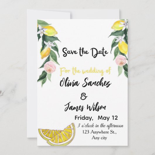 Invitation Mariage d'été Chic Citron (Devant)
