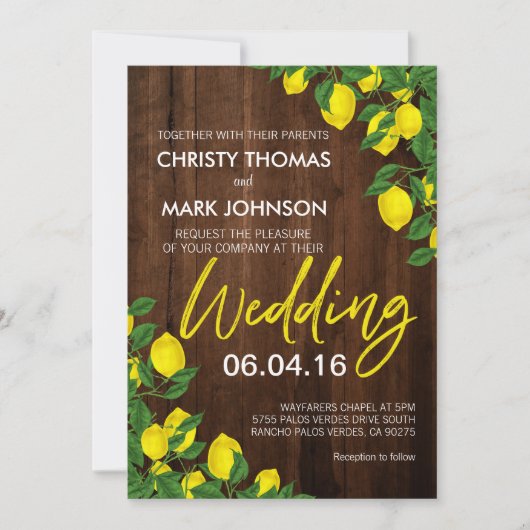 Invitation Mariage d'été citron rustique (Devant)