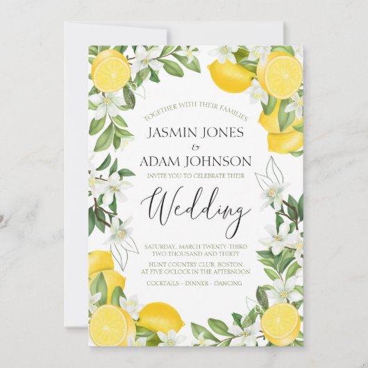 Invitation Mariage d'été classique Citron vert (Devant)