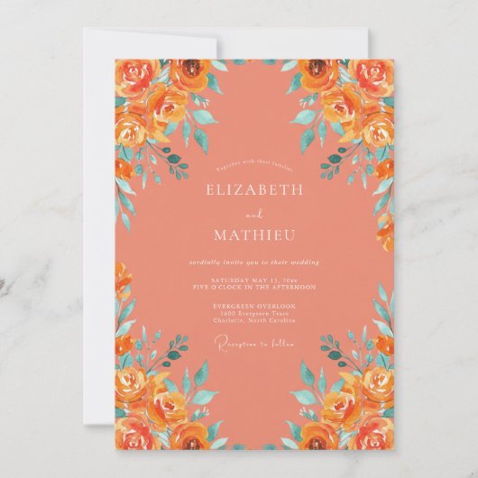 Invitation Mariage d'été corail exubérant (Devant)