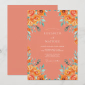 Invitation Mariage d'été corail exubérant (Devant / Derrière)