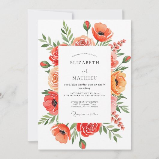 Invitation Mariage d'été corail joyeux (Devant)