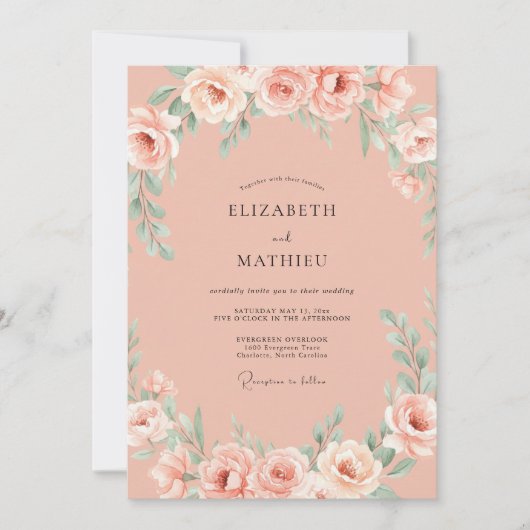 Invitation Mariage d'été corail serein (Devant)