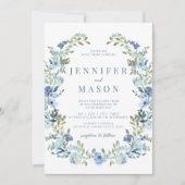 Invitation Mariage d'été de fleurs d'aquarelle bleu (Devant)