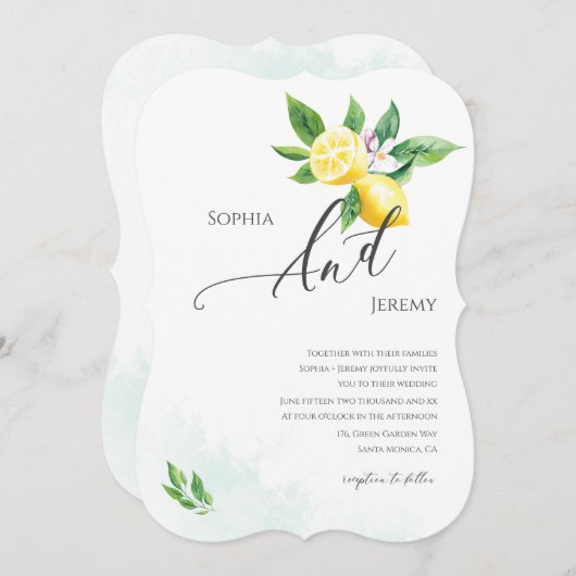 Invitation Mariage d'été de fleurs de citron d'aquarelle (Devant / Derrière)
