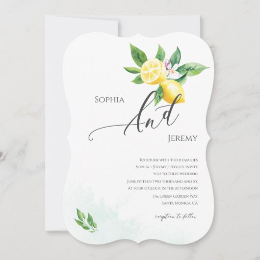 Invitation Mariage d'été de fleurs de citron d'aquarelle (Devant)