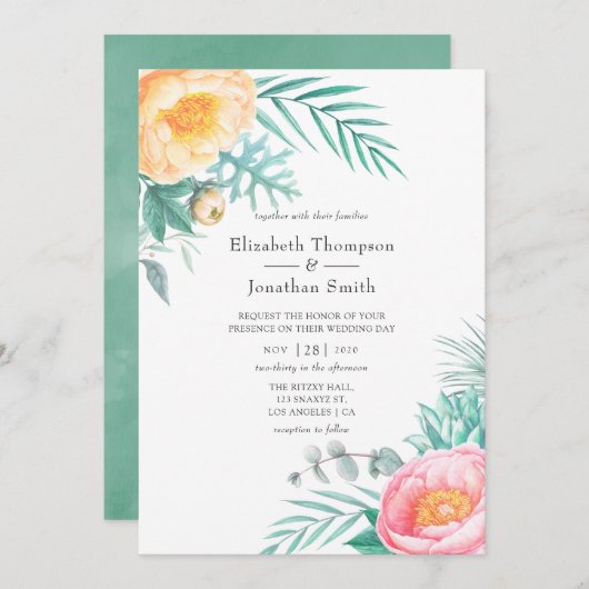 Invitation Mariage d'été de la Monnaie Tropicale (Devant / Derrière)