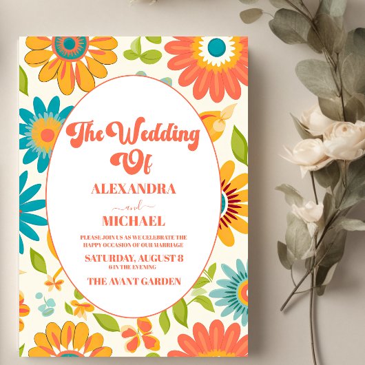 Invitation Mariage d'été de typographie rétro au soleil