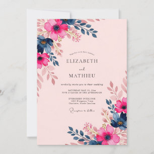 Invitation Mariage d'été délicieux Fuchsia Bleu Nuit