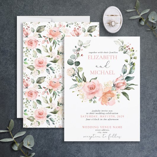 Invitation Mariage d'été Dusty Rose Floral Wreath