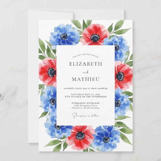 Invitation Mariage d'été dynamique Azur Écarlate (Devant)