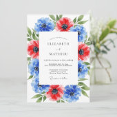 Invitation Mariage d'été dynamique Azur Écarlate (Debout devant)