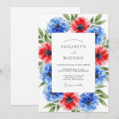 Invitation Mariage d'été dynamique Azur Écarlate (Devant / Derrière)