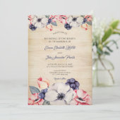 Invitation Mariage d'été en fleurs de bleuets en bois clair r (Debout devant)
