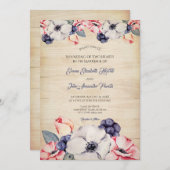 Invitation Mariage d'été en fleurs de bleuets en bois clair r (Devant / Derrière)