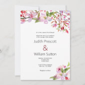 Invitation Mariage d'été en fleurs de cerisier rose botanique (Devant)