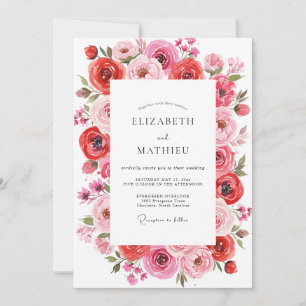 Invitation Mariage d'été en rouge rubis vibrant