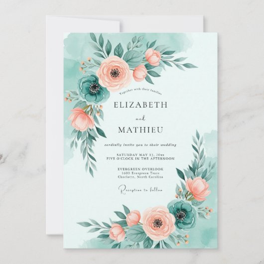Invitation Mariage d'été ensoleillé vert menthe (Devant)