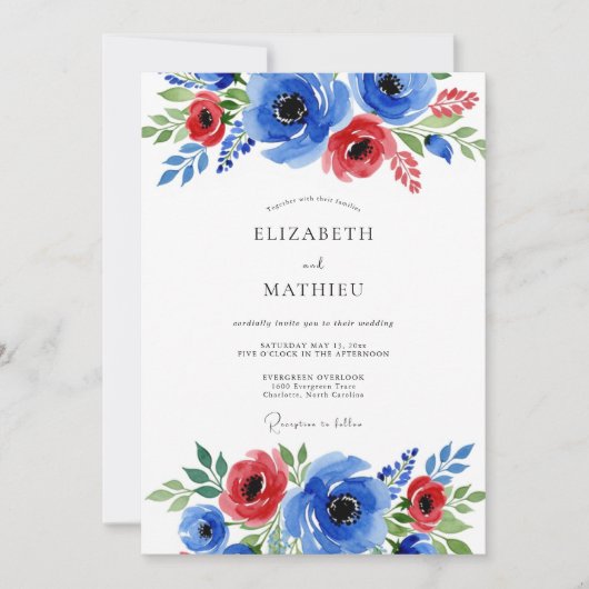 Invitation Mariage d'été époustouflant bleu cobalt (Devant)