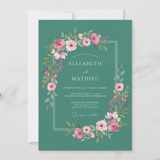 Invitation Mariage d'été éthéré sarcelle (Devant)