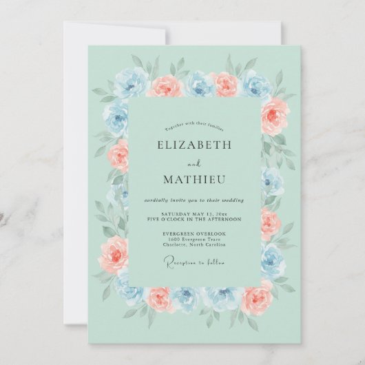 Invitation Mariage d'été éthéré vert menthe (Devant)