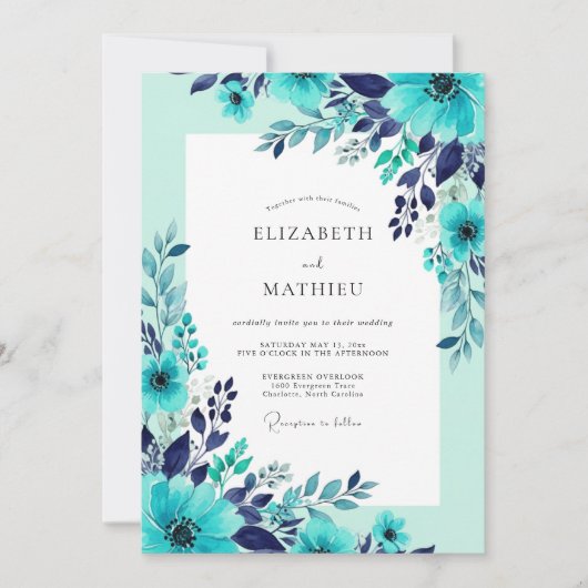 Invitation Mariage d'été étincelant sarcelle (Devant)