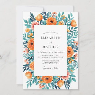 Invitation Mariage d'été euphorique sarcelle et mandarine