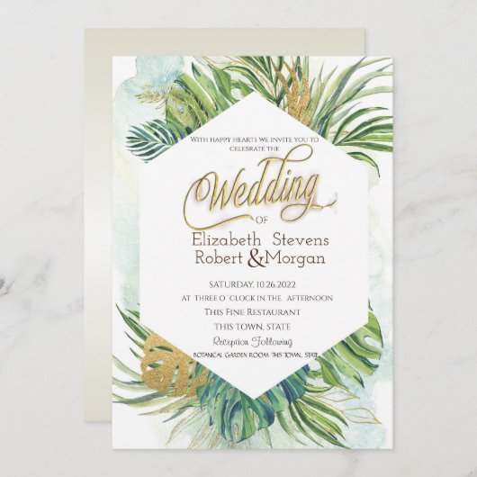 Invitation Mariage d'été Feuille Tropical Palm (Devant / Derrière)