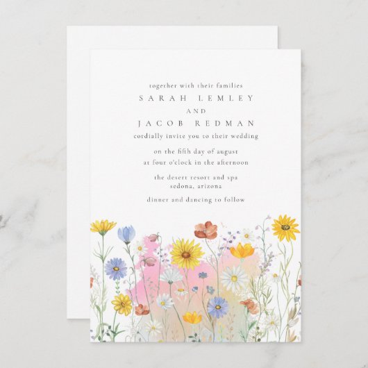 Invitation Mariage d'été fleur sauvage Meadow Spring (Devant / Derrière)