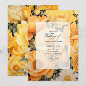 Invitation Mariage d'été fleuri Bright Yellow et Biscotti (Devant / Derrière)