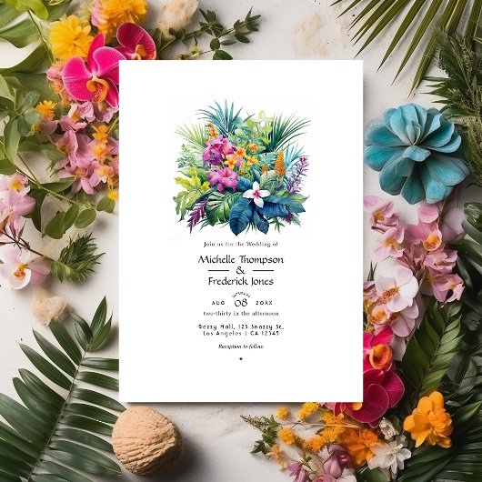 Invitation Mariage d'été floral avec feuillage de plage