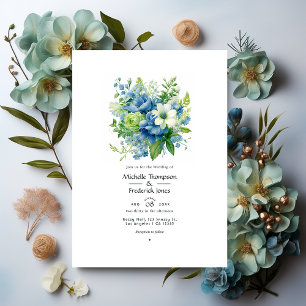 Invitation Mariage d'été Floral bleu et vert