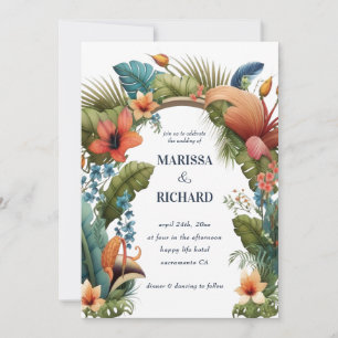 Invitation Mariage d'été floral exotique avec arche de jungle
