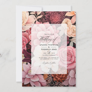 Invitation Mariage d'été floral marron et rose