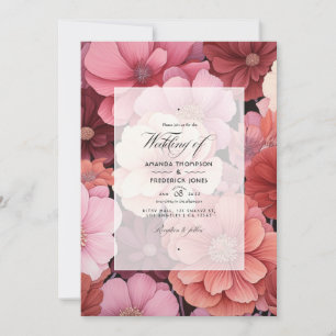 Invitation Mariage d'été floral rose pastel et marron cèdre