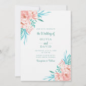 Invitation Mariage d'été floral turquoise et pêche (Devant)