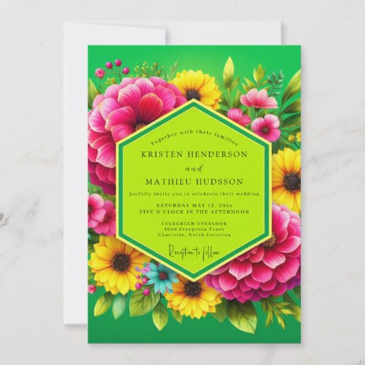 Invitation Mariage d'été floral vert vibrant (Devant)