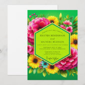 Invitation Mariage d'été floral vert vibrant (Devant / Derrière)