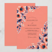 Invitation Mariage d'été frappant de corail (Devant / Derrière)