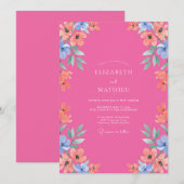 Invitation Mariage d'été fuchsia jovial (Devant / Derrière)