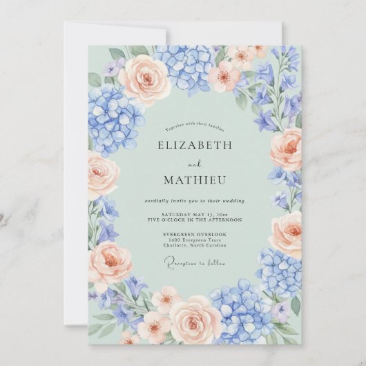 Invitation Mariage d'été gracieux vert menthe (Devant)