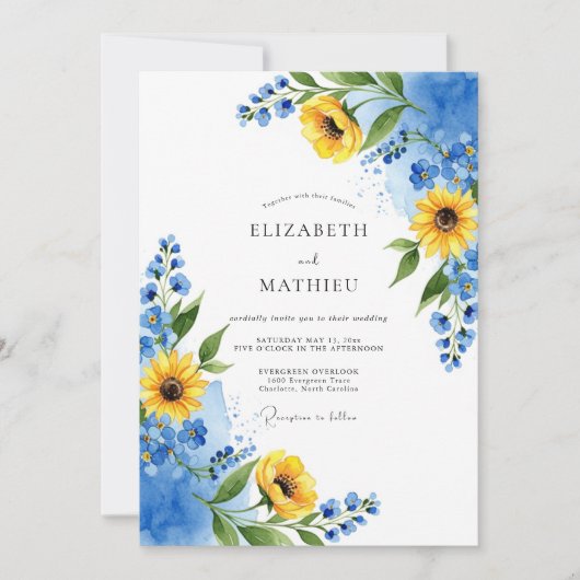 Invitation Mariage d'été jaune azur exubérant (Devant)