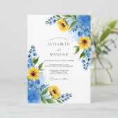 Invitation Mariage d'été jaune azur exubérant (Debout devant)