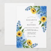 Invitation Mariage d'été jaune azur exubérant (Devant / Derrière)